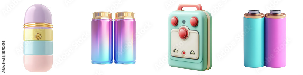 Colorful collection of various items in a row. Background black isolated on white or transparent Colorful collection of various items in a row. Background black isolated on white or transparent