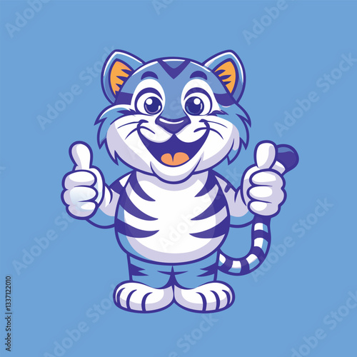 Happy Cartoon Tiger Giving Two Thumbs Up in Approval or Cheerleading