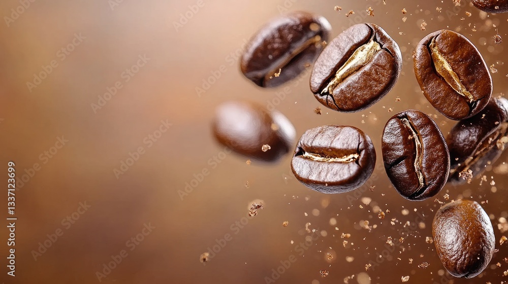 Coffee bean background with rich brown roasted tones and scattered beans Coffee bean background with rich brown roasted tones and scattered beans