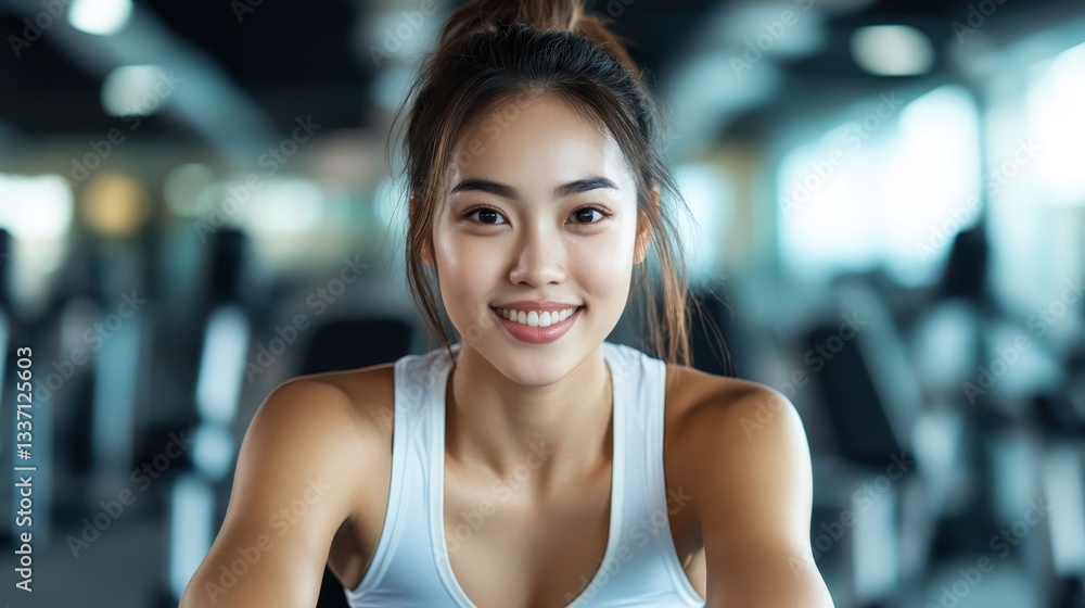 An upbeat woman with a bright smile is engaging in her fitness routine at the gym, showcasing her commitment to health and well-being in a modern fitness environment. An upbeat woman with a bright smile is engaging in her fitness routine at the gym, showcasing her commitment to health and well-being in a modern fitness environment.
