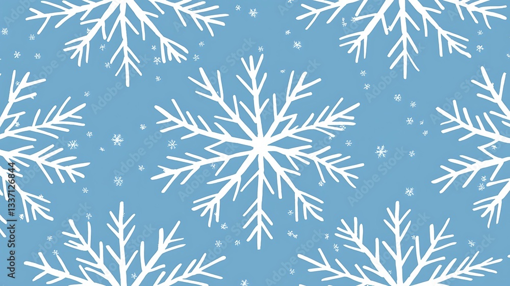 White snowflakes falling on blue background, winter scene, festive greeting cards design White snowflakes falling on blue background, winter scene, festive greeting cards design