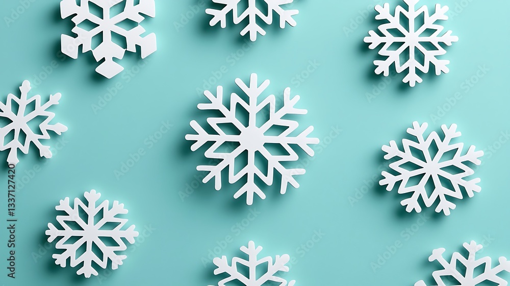 White snowflakes on blue backdrop, casting shadows, used for winter holiday design White snowflakes on blue backdrop, casting shadows, used for winter holiday design