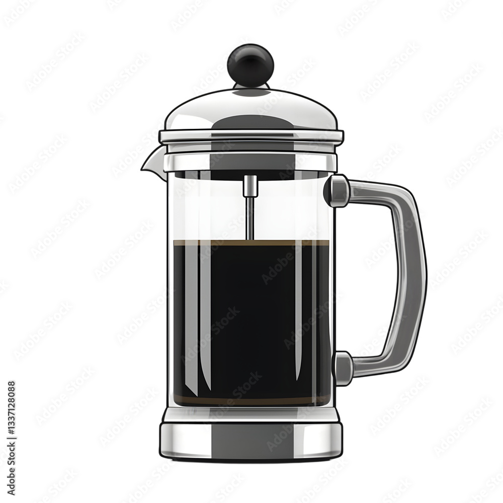 Obraz premium French press coffee maker isolated die cut vector art style 