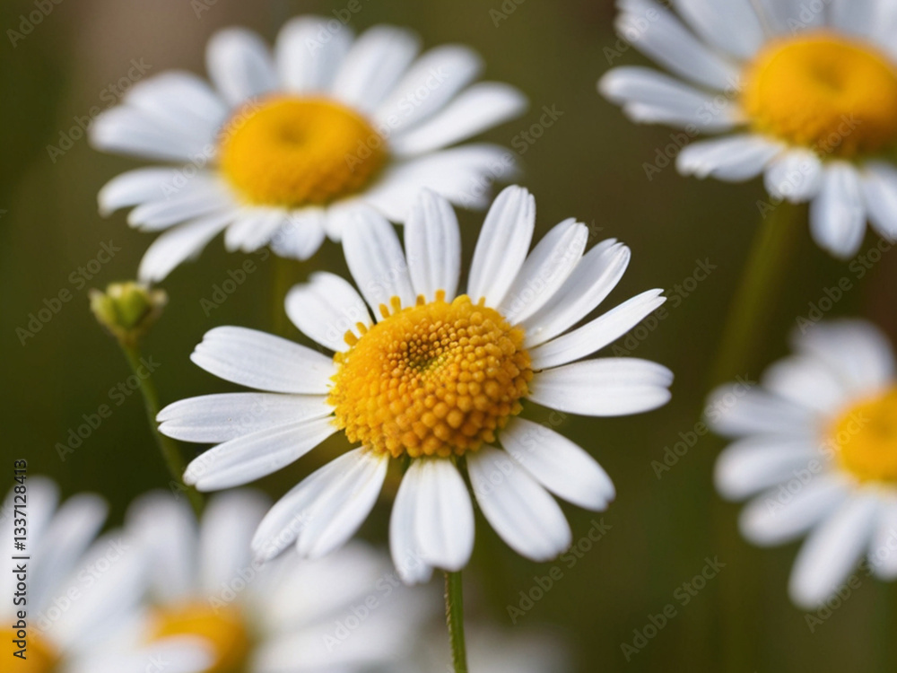 Naklejka premium A field of beautiful daisies blooming under the sunlight.