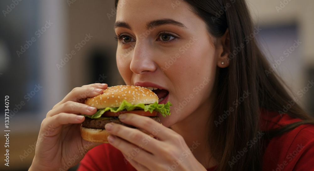 The burger appears to have lettuce, tomato, and a patty The burger appears to have lettuce, tomato, and a patty