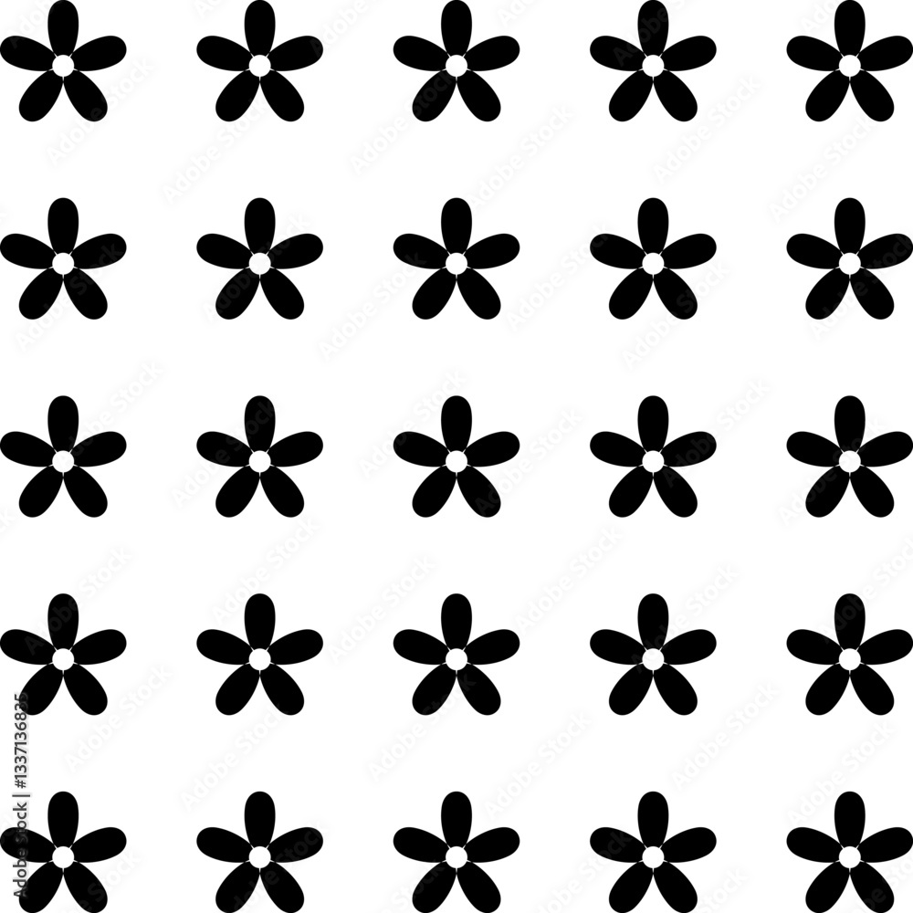 Fototapeta premium Floral Vector Pattern. Black and White Flower Ornament Pattern Background - floral graphic design element for web or print.