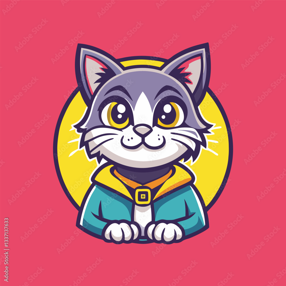 Mascot Cartoon Styled Logo Template Featuring a Cat Mascot Cartoon Styled Logo Template Featuring a Cat