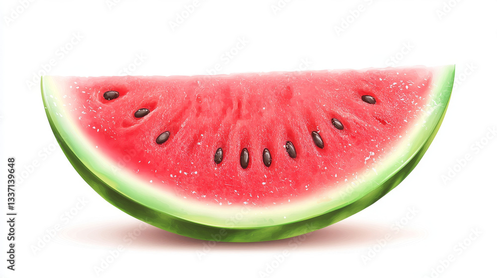 Isolated summer red watermelon slice vector icon. 3d realistic water melon drawing illustration design. Juicy and bright pink texture of tropical food. Sweet and ripe vitamin berry harvest graphic set Isolated summer red watermelon slice vector icon. 3d realistic water melon drawing illustration design. Juicy and bright pink texture of tropical food. Sweet and ripe vitamin berry harvest graphic set