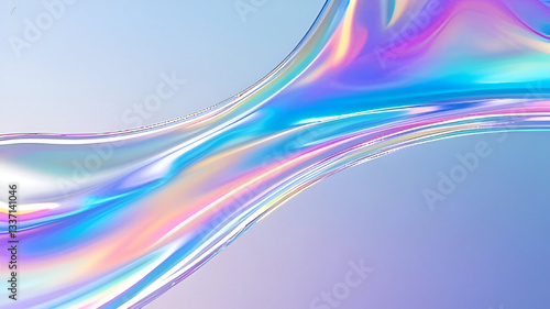 Abstract holographic fluid image with vibrant colors in a smooth flowing style on a soft gradient background 