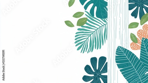 Tropical Leaf Border Design White Background Illustration