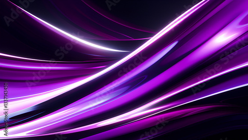 Abstract holographic showcasing glowing curved purple fluid motion waves background with neon glow