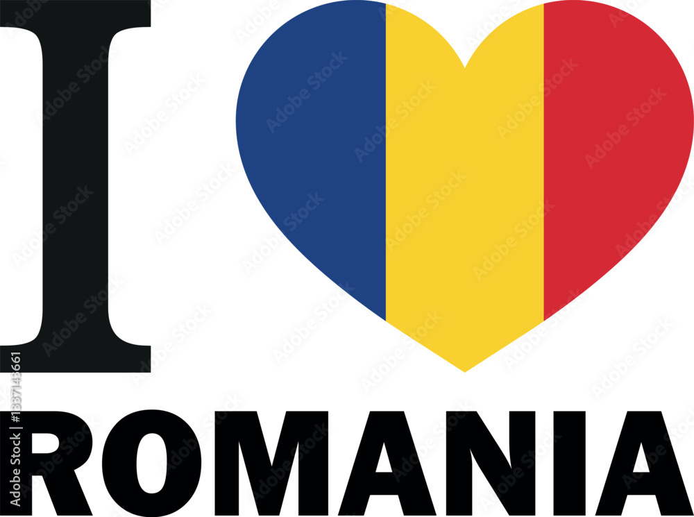 Fototapeta premium I love Romania with heart flag . Romania love symbol . Vector illustration