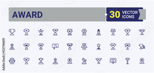 Award simple icon. Featuring champ, competition, medal, championship and more. Trophy icon set. Flat icons. Solid line editable stroke. Vector line and solid icons.