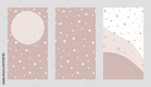Set von Vektorgraphiken mit Punkten in Rosatönen. Freier Platz für Text. Vorlage für Social Media Posts, Werbung m Einladungen und Grüße.