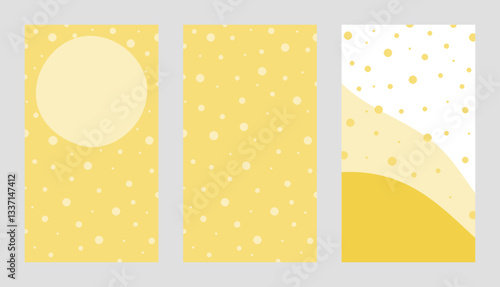 Set von Vektorgraphiken mit Punkten in hellen Gelbtönen. Freier Platz für Text. Vorlage für Social Media Posts, Werbung m Einladungen und Grüße.