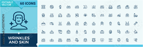 Wrinkles And Skin icon. Includes symbols for facial, wrinkle, skin, care and more. Thin outline icons pack. Dermatology related icon set. Vector line and solid icons. Pixel perfect.