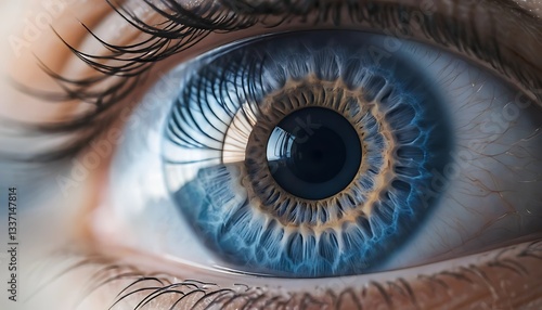 Macro View of a Human Blue Eye Showing Intricate Details and Reflections