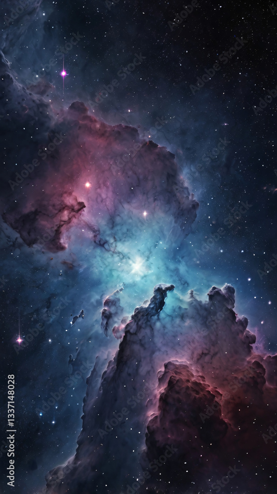 Fototapeta premium This image presents a mesmerizing view of a nebula in outer space. 