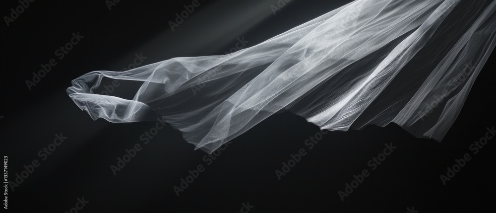 Fototapeta premium Flowing Sheer Fabric Against Dark Background