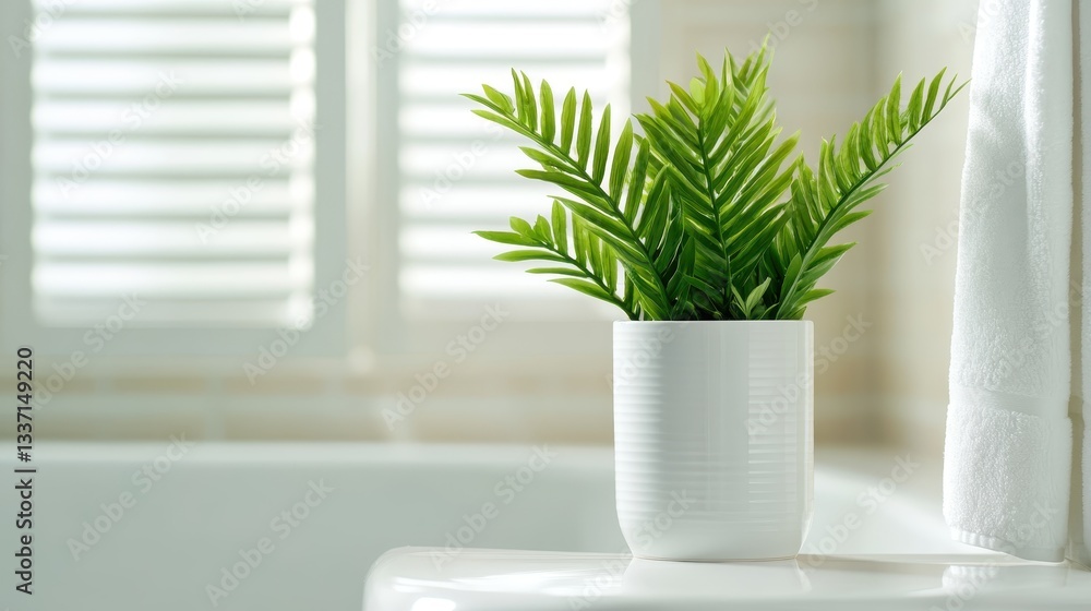 An elegant fern plant is showcased on a white surface, enhancing the serene ambiance with its lush green leaves, perfect for uplifting any interior environment. An elegant fern plant is showcased on a white surface, enhancing the serene ambiance with its lush green leaves, perfect for uplifting any interior environment.