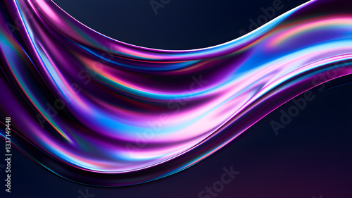 Abstract holographic showcasing glowing curved purple fluid motion waves background with neon glow