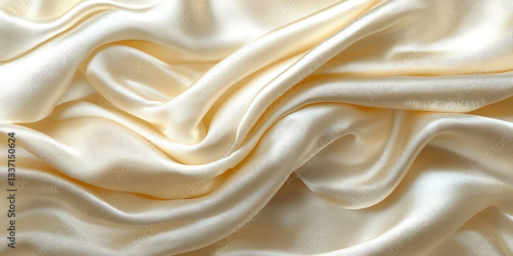 Obraz premium Creamy satin fabric, draped folds, close-up texture