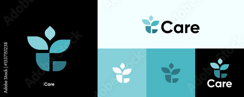 Letter C logo design with flower leaf logo icon design, Initial letter C combination with Leaves flower blossom and people shape, Modern flower mandala geometric style for brand identity business.
