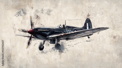 Schematic illustration of a Spitfire fighter aircraft showcasing its design and features