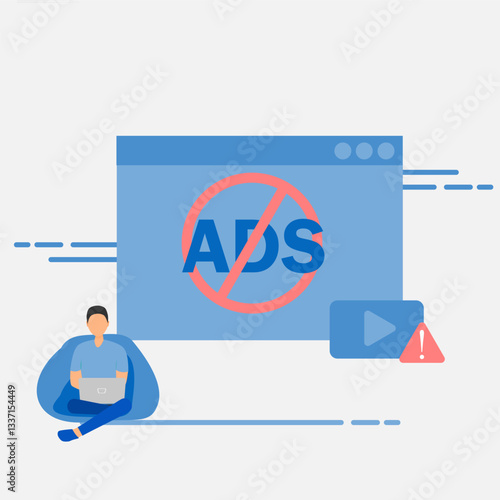 anti-advertisement. Using browser application to surf the internet. protection application from annoying pop-ups. ad blocker concept. EPS 2