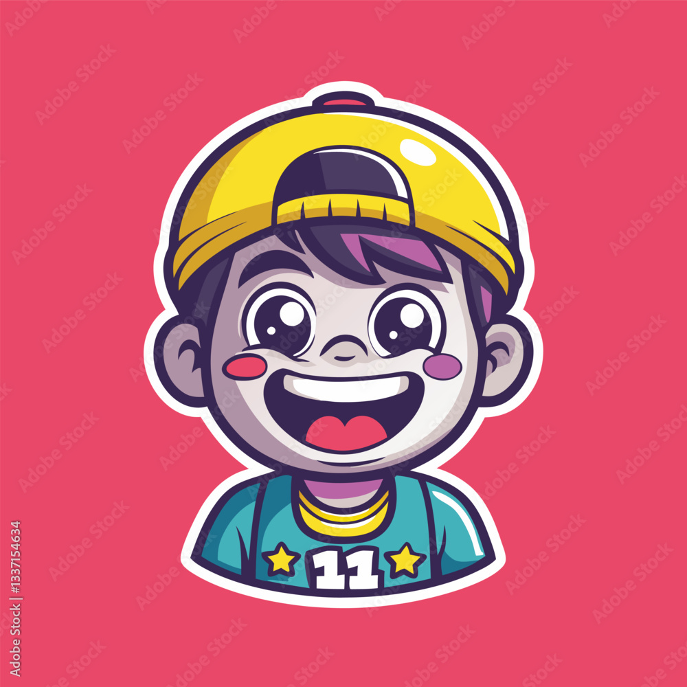 Cheerful Boy Character Cartoon Mascot Vector Logo Illustration Cheerful Boy Character Cartoon Mascot Vector Logo Illustration