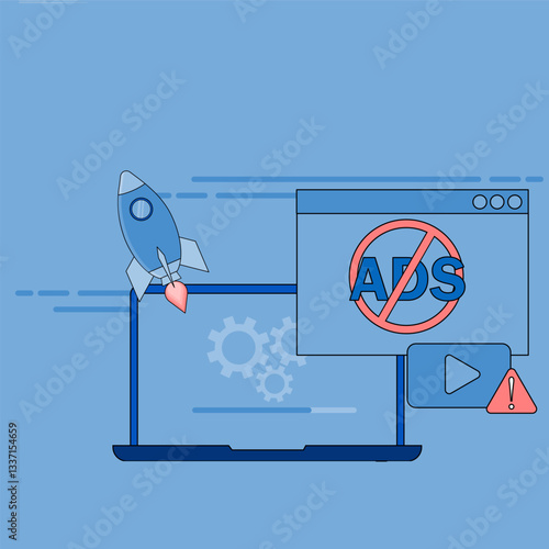 anti-advertisement. Using browser application to surf the internet. protection application from annoying pop-ups. ad blocker concept.