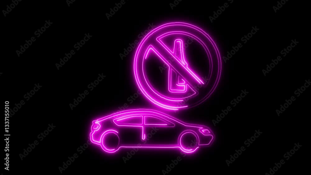 Glowing neon Driving no alcohol icon isolated on black background. HD Video motion graphic animation