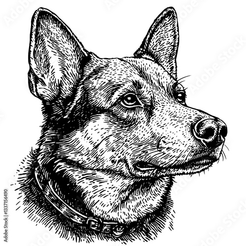 Beautifully detailed illustration of a noble dog in vintage style, capturing the essence of canine loyalty and spirit