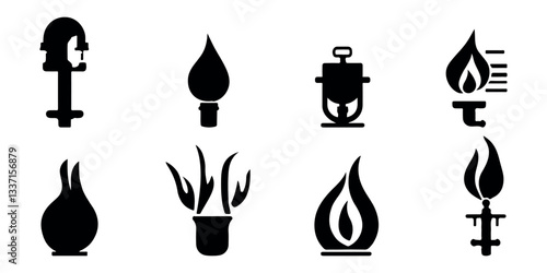Vector torch flame icon set collection of different torch designs fire symbol illustration graphic design