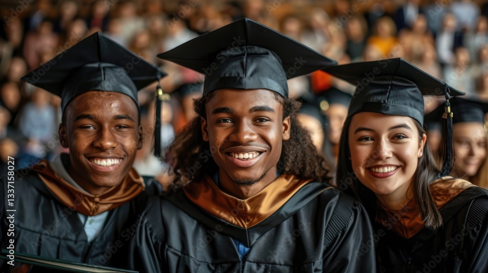 Obraz premium College students celebrate graduation day with joyful smiles at the ceremony