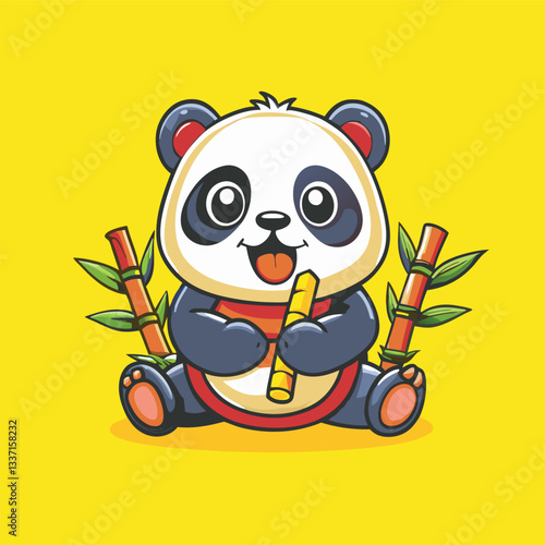 Adorable Chibi Panda Munching on Bamboo Shoots: A Vector Illustration