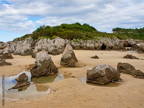 Palombina and Las Cámaras Beach. Celorio, Llanes, Asturias, Spain, Europe