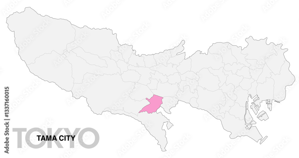 Obraz premium 東京都多摩市の位置地図 境界線有_1