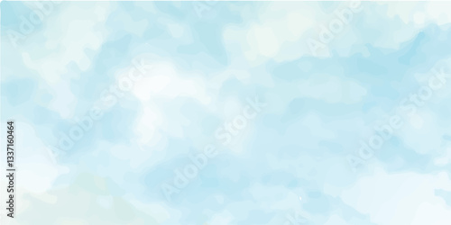 Clouds and sky watercolor vector hand drawn vector illustration. Abstract blue winter watercolor background. Sky pattern with snow. Light blue watercolour paper texture background. 