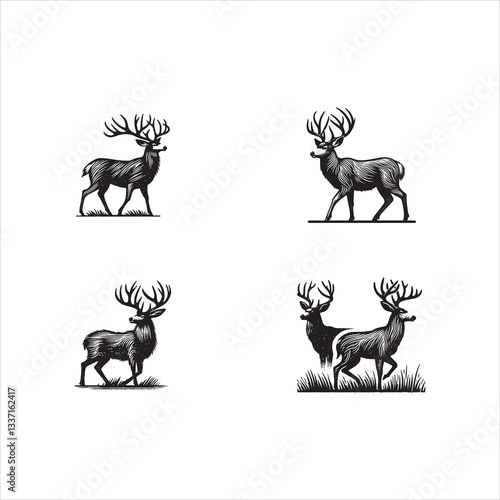 Silhouettes of deer and fantasy creatures like dragons, horses, and Pegasus in black, wild design