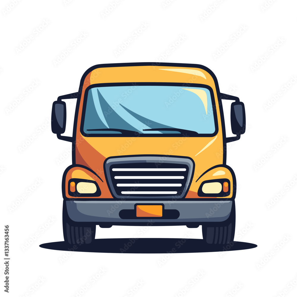 Front view illustration of a vibrant delivery truck for transportation and logistics concept Front view illustration of a vibrant delivery truck for transportation and logistics concept
