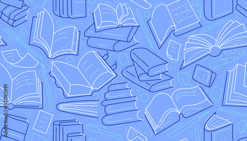 Open books. Vector line seamless pattern. Art read
