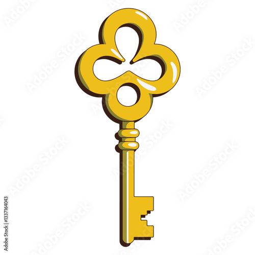 Old key flat vector illustration isolated on a white background. Simple design with classic details.