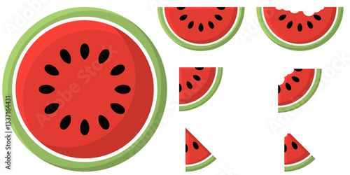 Cartoon watermelon fruit, Sweet juicy melon, Beach or Summer design element