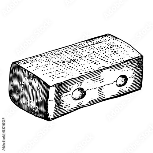 Hand-drawn vintage engraving of a wooden block with unique texture and details showcasing craftsmanship and design