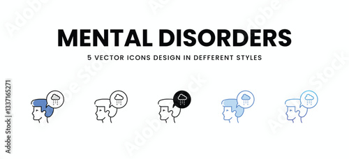 Mental Disorders vector icons set stock illustration
