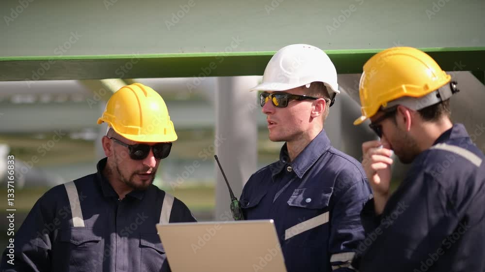 Refinery industry, engineer working with tablet at oil and gas refinery plant industry factory, Petrochemical plant Refinery industry, engineer working with tablet at oil and gas refinery plant industry factory, Petrochemical plant