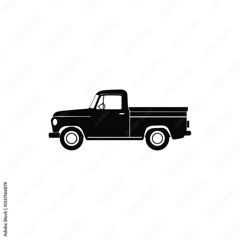 American classic pickup truck side view silhouette on white background American classic pickup truck side view silhouette on white background
