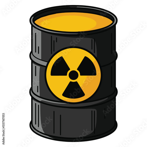 Toxic waste barrel icon. Vector illustration of a radioactive biohazard container, representing environmental contamination and hazardous materials disposal.