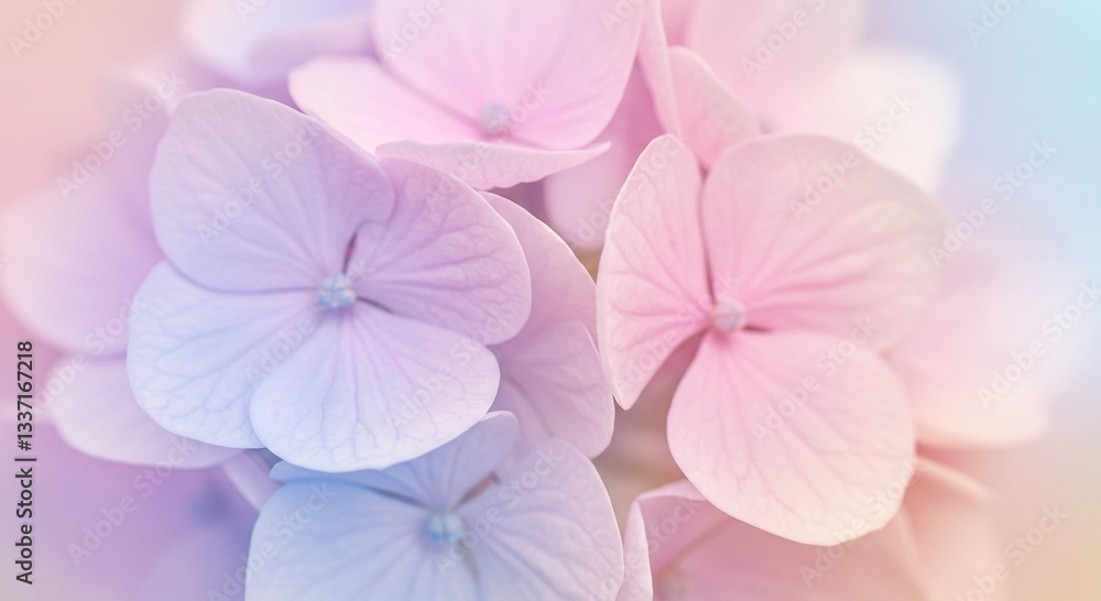 Obraz premium Pastel Pink and Blue Hydrangea Blooms Close Up Macro Flower Photography